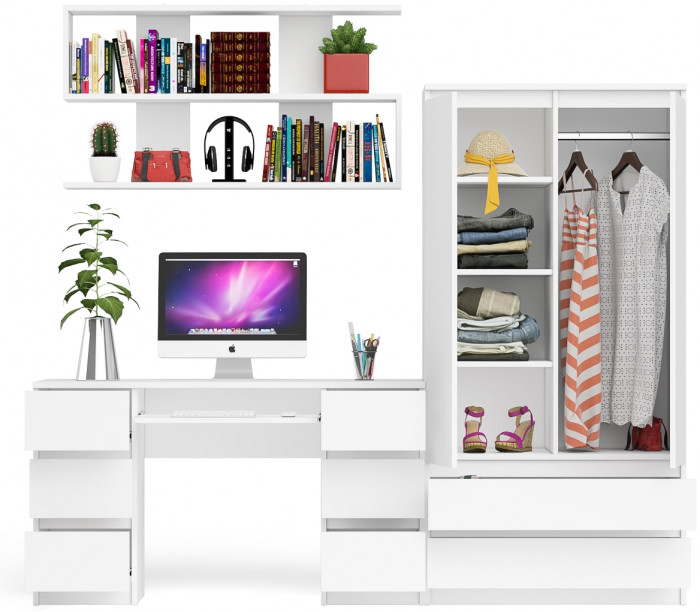 Мори компьютерный стол МС-2 + Шкаф МШ900.1 + Полка 1200, белый