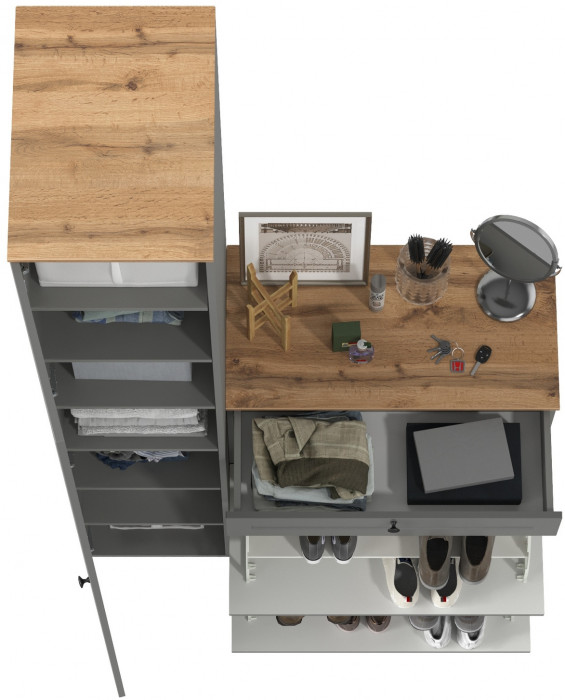 Остин Прихожая 10, цвет серый графит/дуб крафт золотой, ШхГхВ 120х54,3х229,6 см., универсальная сборка