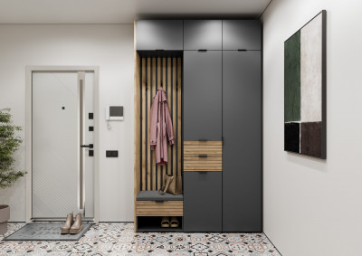 Модульная Прихожая Ома, набор №4, Графит/Дуб Тортуга, Simple 27