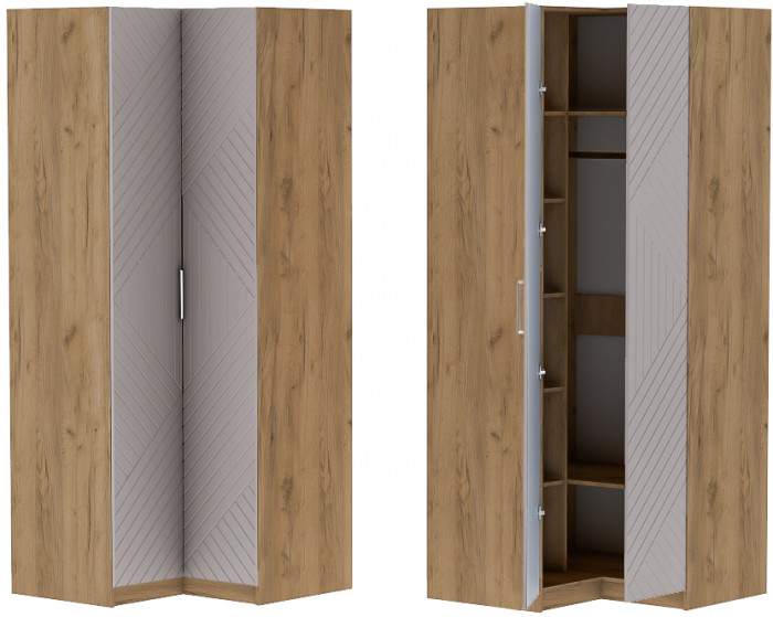 Шкаф угловой "Иннэс-7" - Крафт золотой/Грэй софт