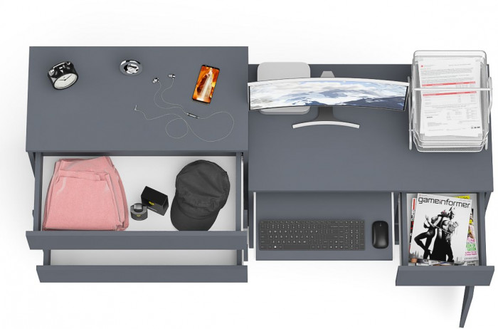 Мори Стол компьютерный МС-1 правый + Комод МК800.4, цвет графит, ШхГхВ 170,4х50х94 см., выдвижной ящик справа, НЕ универсальная сборка