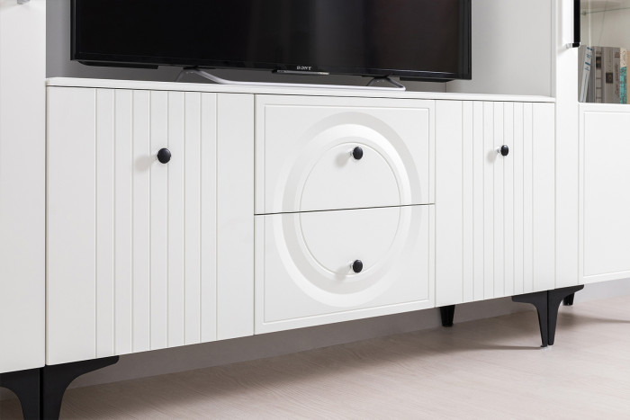 Валенсия Гостиная № 087, цвет ЛДСП белый шагрень/МДФ белый шагрень, ШхГхВ 405,3х38,3х225,2 см., универсальная сборка