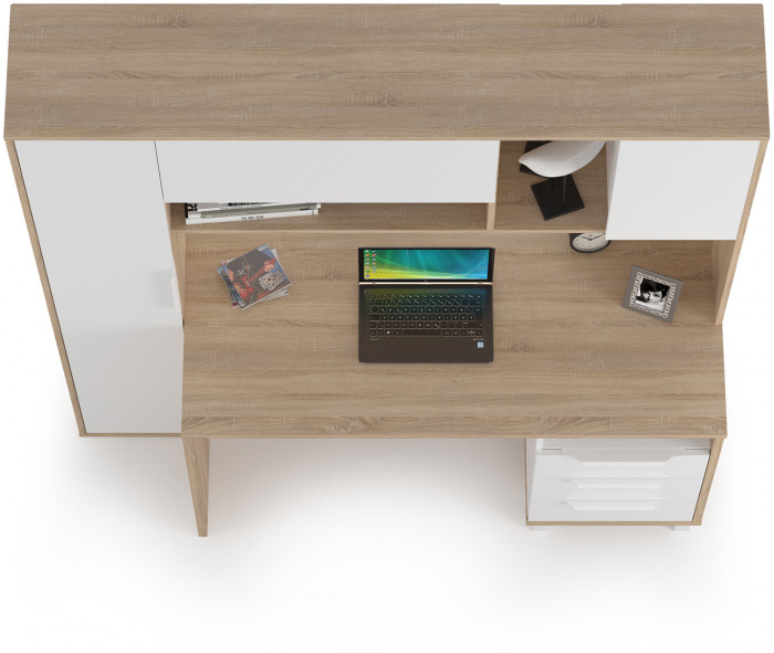Стол компьютерный Комфорт 12.95N, цвет дуб сонома/белый, ШхГхВ 162х60,3х180 см., НЕ универсальная сборка (Стол рабочий)