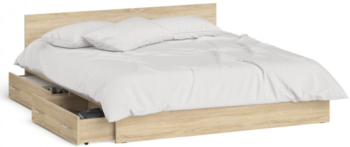 Мори Кровать с ящиками 1800, цвет дуб сонома, ШхГхВ 183,5х203,5х70 см., сп.м. 1800х2000 мм., без матраса, основание есть