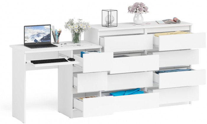 Мори компьютерный стол МС-6 правый + Комод МК1200.8, белый