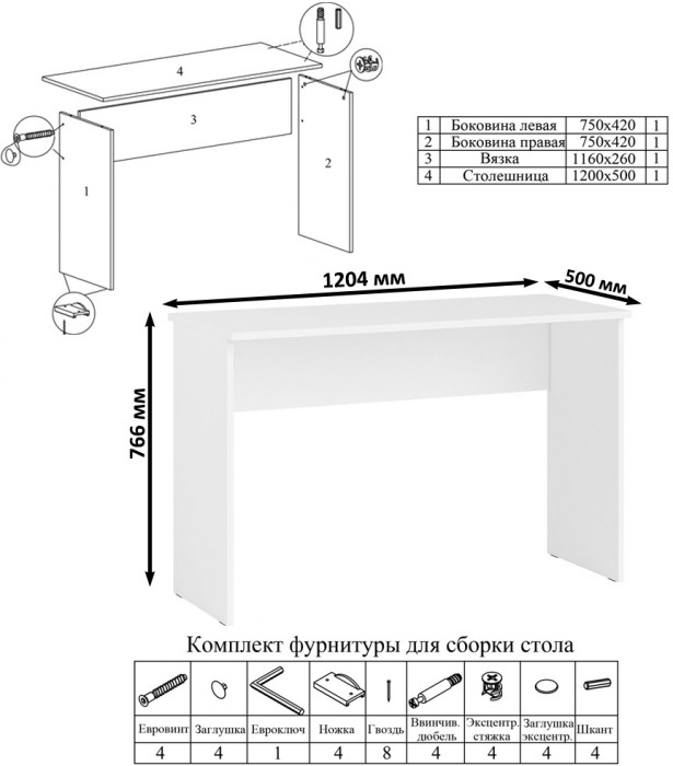 Мори письменный стол МСП1200.1 + Комод МК1600.1, белый
