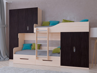 Кровать двухъярусная Лео Дуб молочный/Венге