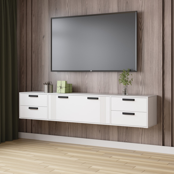 Тумба ТВ подвесная Парус-12, Белый/Белый снег