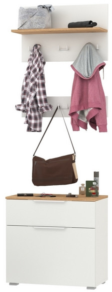 Октава 16.127 Тумба для обуви + 15.14.01 Вешалка + 15.14.02, белый шагрень/дуб крафт золотой/фасады МДФ белый шагрень