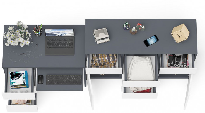 Мори Стол компьютерный МС-6 левый + Комод МК1200.4, цвет графит/белый, ШхГхВ 210,4х50х94 см., выдвижные ящики слева, НЕ универсальная сборка