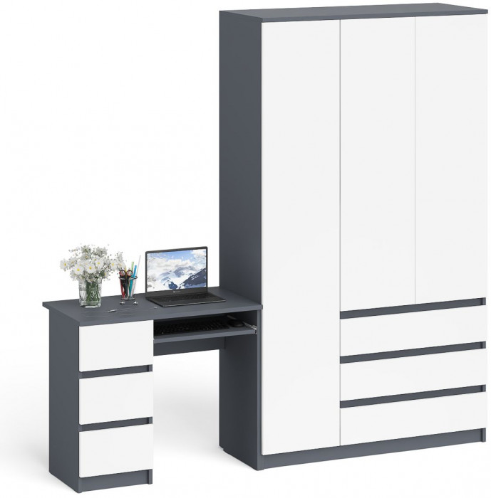 Мори Стол компьютерный МС-6 левый + Шкаф МШ1200.1, цвет графит/белый, ШхГхВ 210,4х50,4х209,6 см., выдвижные ящики слева, НЕ универсальная сборка