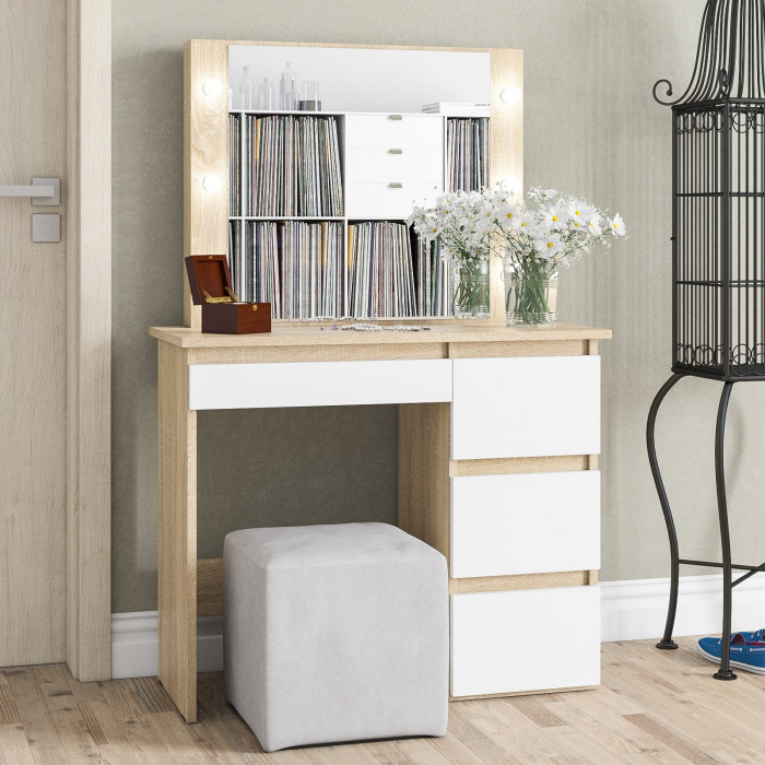 Стол косметический с подсветкой Сура, дуб сонома/белый