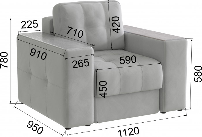 Кресло Виконт, Светло-серый/Холст белый