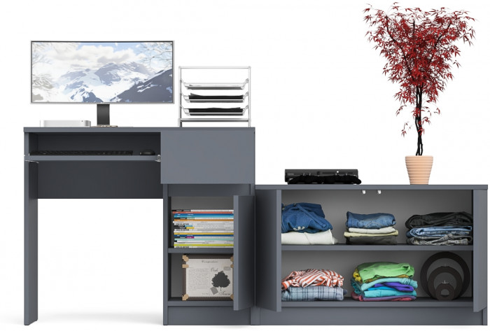 Мори компьютерный стол МС-1 правый + Тумба МА900.1, графит