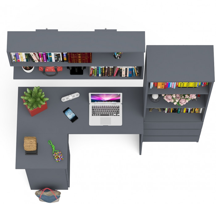 Мори компьютерный стол МС-16 левый + Стеллаж МСТ600.3 + Полка 1200, графит