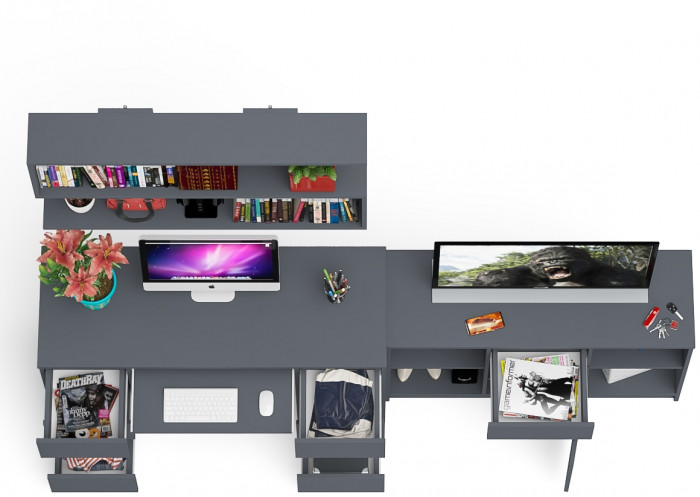 Мори компьютерный стол МС-2 + Тумба МТВ1204.1 + Полка 1200, графит