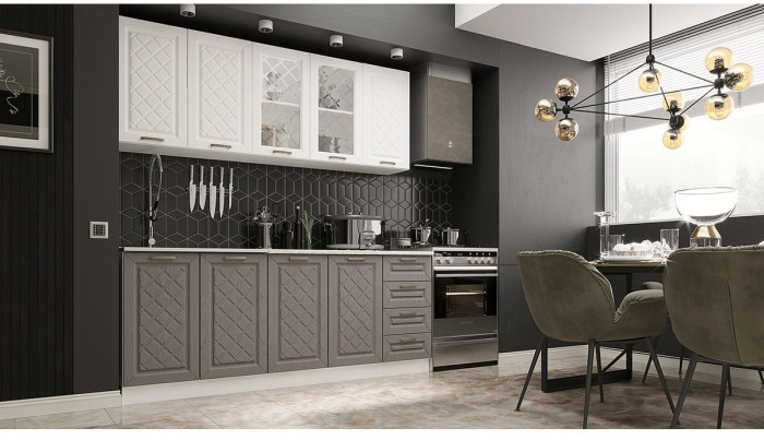 Кухня МДФ Агава 2000 (Лиственница светлая, Белый)