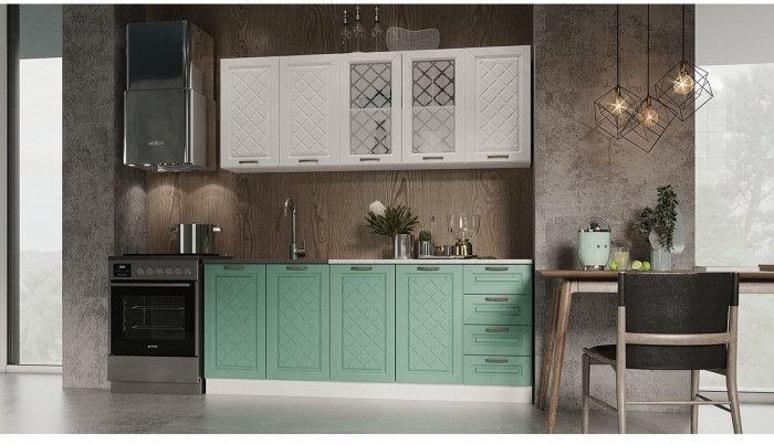 Кухня МДФ Агава 2000 (Лиственница светлая, Белый)