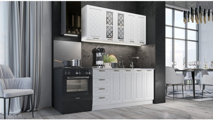 Кухня МДФ Агава 1600 (Акация белая / Аква, Белый)