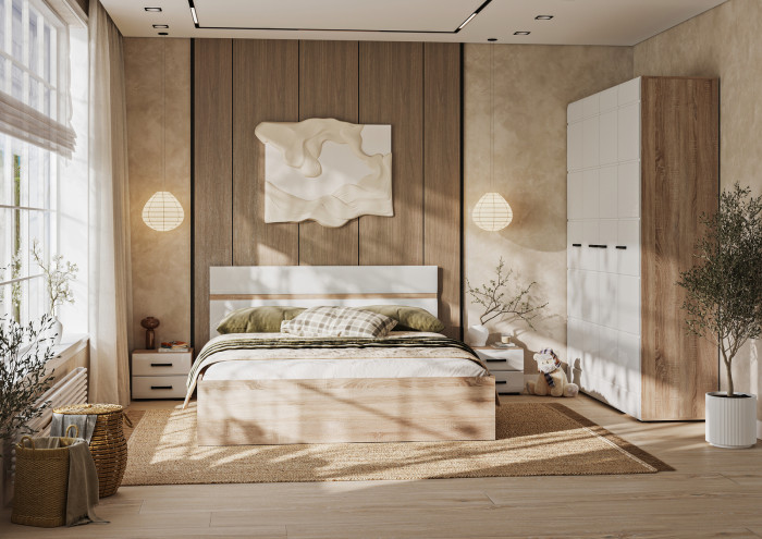 ЛИБЕРТИ ШК 02 Шкаф 2-х створчатый (800х2100х500) Фасад МДФ БЕЛЫЙ ГЛЯНЕЦ/Корпус ДУБ СОНОМА