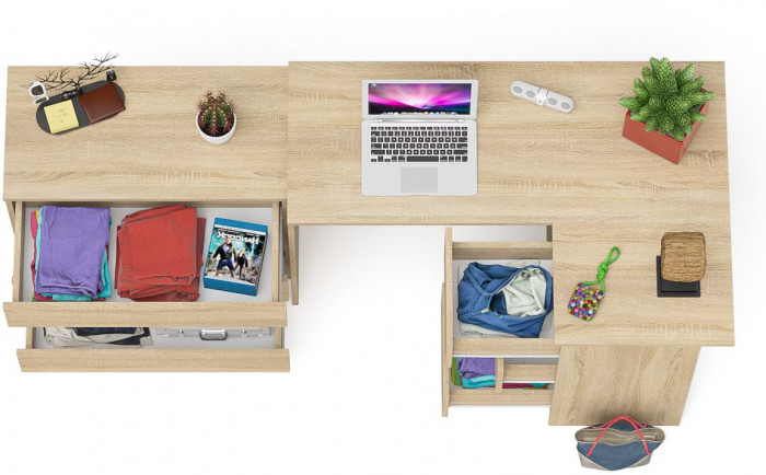 Мори Стол компьютерный МС-16 правый + Комод МК800.1, цвет дуб сонома, ШхГхВ 204,8х84,9х76,6 см., выдвижные ящики справа, НЕ универсальная сборка