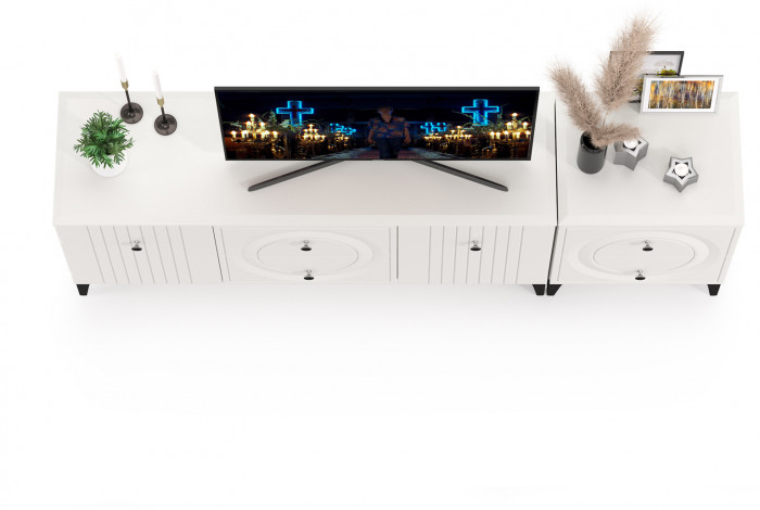 Валенсия Гостиная 16.45 Тумба под ТВ + 13.291 Тумба, ЛДСП белый шагрень/МДФ белый шагрень