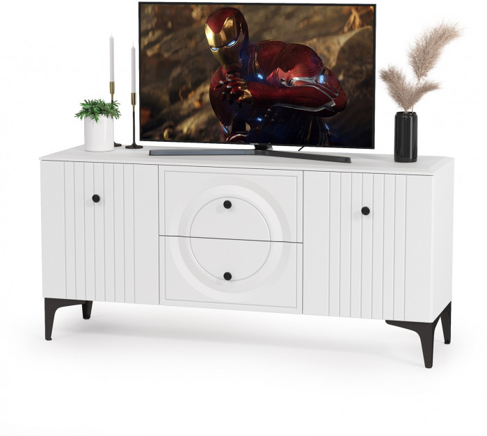 Валенсия Гостиная 16.45 Тумба под ТВ + 13.291 Тумба, ЛДСП белый шагрень/МДФ белый шагрень