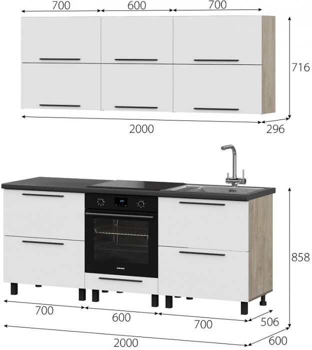 Кухня Этна 2.0 м. Комплект 3, софт вайт