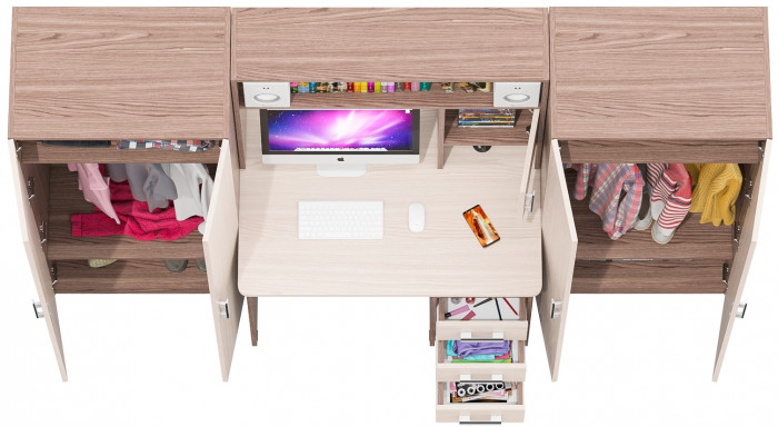 С-МД-СК9 Компоновка № 01, цвет ясень шимо светлый/ясень шимо тёмный, ШхГхВ 242х70х160 см., НЕ универсальная сборка