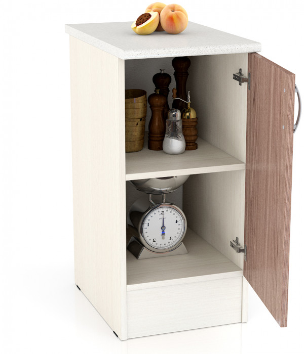 Кухня Мери ШН400 Стол 40 см., цвет дуб/ясень шимо тёмный, ШхГхВ 40х60х85 см., универсальная дверь (столешница № 130 сахара белая)