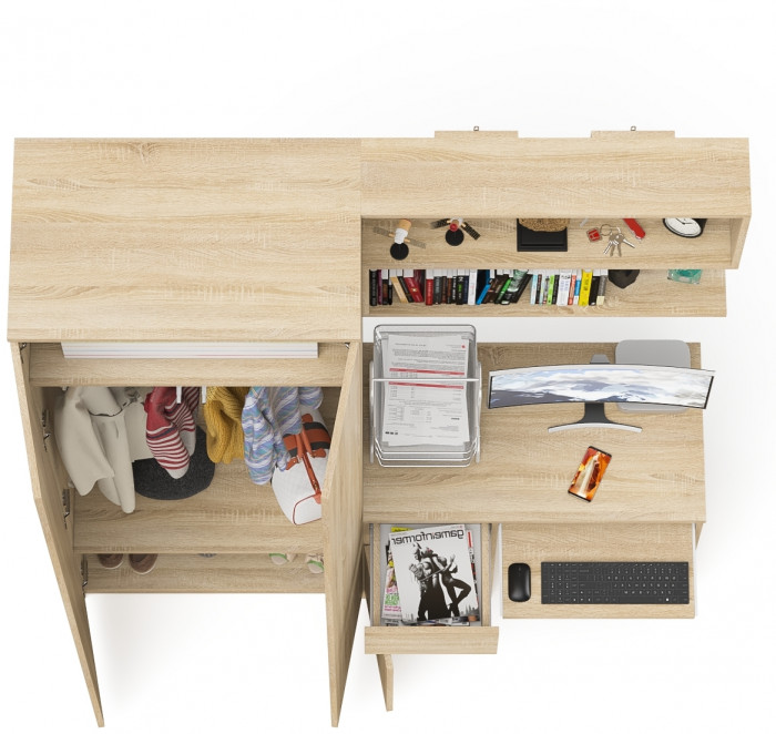 Мори Стол компьютерный МС-1 левый + Шкаф МШ800.1 + Полка 900, цвет дуб сонома, ШхГхВ 170,4х50,4х209,6 см., НЕ универсальная сборка