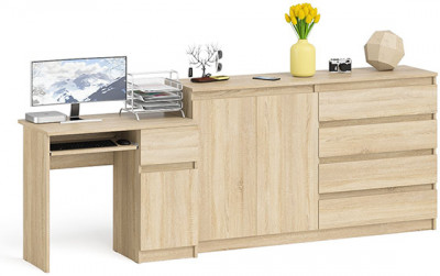 Мори Стол компьютерный МС-1 правый + Комод МК1600.1, цвет дуб сонома, ШхГхВ 250,4х50х94 см., выдвижной ящик справа, НЕ универсальная сборка