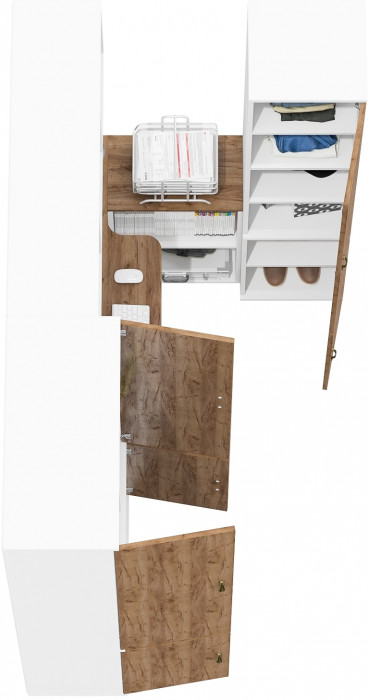 Лидер-8 Шкаф МД 20Б + Стол + Полка + Пенал 22Б, цвет белый шагрень/крафт золото, ШхГхВ 285х50/37,5х75/190 или 195х120х75/190 см., НЕ ун.сб.