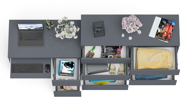 Мори компьютерный стол МС-6 правый + Комод МК1200.8, графит