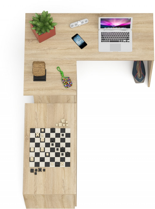 Мори Стол компьютерный МС-16 левый + Тумба МА900.1, цвет дуб сонома, ШхГхВ 214,8х84,9х76,6 см., выдвижные ящики слева, НЕ универсальная сборка