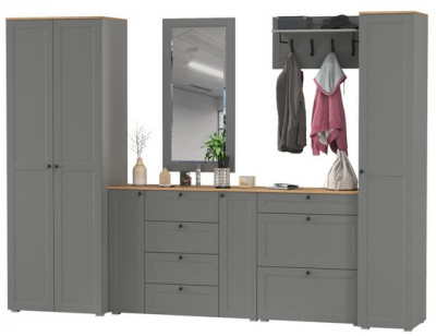 Остин Прихожая 61, цвет серый графит/дуб крафт золотой, ШхГхВ 320х54,3х229,6 см., универсальная сборка