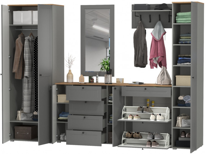 Остин Прихожая 61, цвет серый графит/дуб крафт золотой, ШхГхВ 320х54,3х229,6 см., универсальная сборка