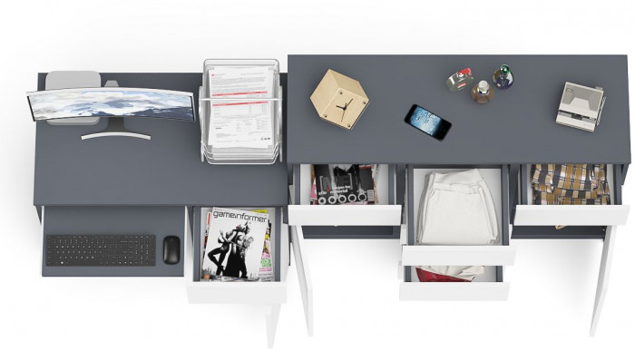 Мори компьютерный стол МС-1 правый + Комод МК1200.4, графит/белый