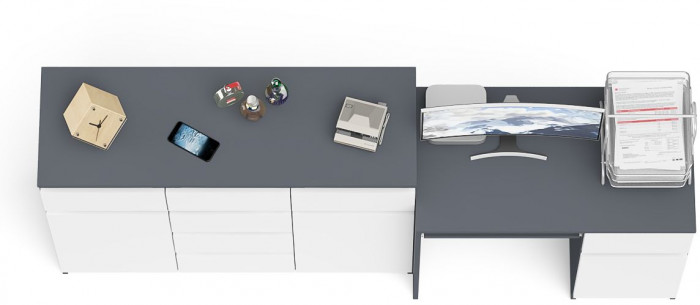 Мори компьютерный стол МС-1 правый + Комод МК1200.4, графит/белый