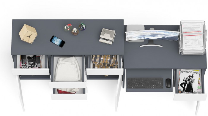 Мори компьютерный стол МС-1 правый + Комод МК1200.4, графит/белый