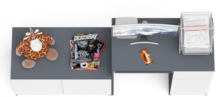 Мори компьютерный стол МС-1 правый + Тумба МА900.1, графит/белый