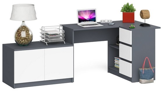 Мори компьютерный стол МС-16 правый + Тумба МА900.1, графит/белый