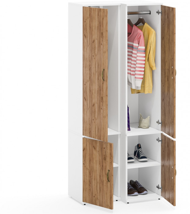 Лидер-8 Модуль Пенал МД 21Б + Пенал МД 23Б, цвет белый шагрень/крафт золото, ШхГхВ 80х50х190 см., универсальная сборка