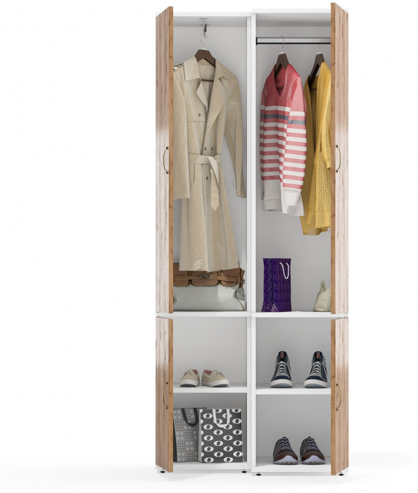 Лидер-8 Модуль Пенал МД 21Б + Пенал МД 23Б, цвет белый шагрень/крафт золото, ШхГхВ 80х50х190 см., универсальная сборка