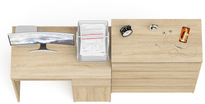 Мори Стол компьютерный МС-1 правый + Комод МК800.4, цвет дуб сонома, ШхГхВ 170,4х50х94 см., выдвижной ящик справа, НЕ универсальная сборка