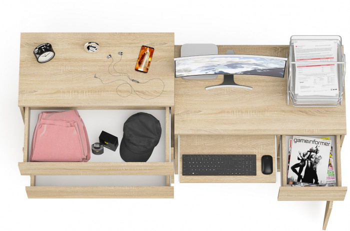 Мори Стол компьютерный МС-1 правый + Комод МК800.4, цвет дуб сонома, ШхГхВ 170,4х50х94 см., выдвижной ящик справа, НЕ универсальная сборка