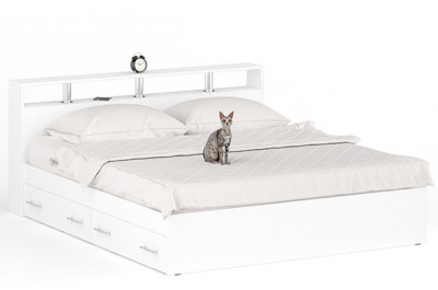 Камелия Кровать с ящиками 1800, цвет белый, ШхГхВ 183,5х217х78,2 см., сп.м. 1800х2000 мм., без матраса, основание есть