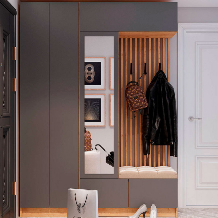 Прихожая Руэлла Шкаф платяной дуб крафт золотой/графит серый