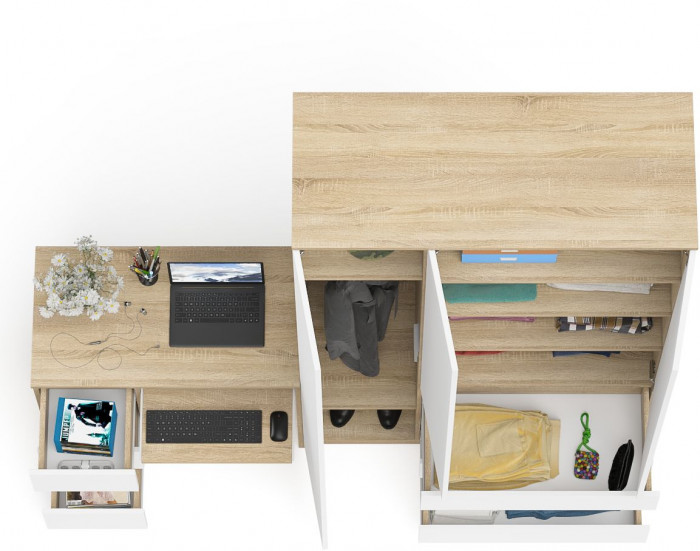 Мори Стол компьютерный МС-6 левый + Шкаф МШ1200.1, цвет дуб сонома/белый, ШхГхВ 210,4х50,4х209,6 см., выдвижные ящики слева, НЕ универсальная сборка