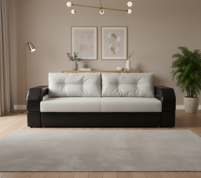 Диван-еврокнижка Манчестер, пружинный блок, 150х195,  рогожка/экокожа серый